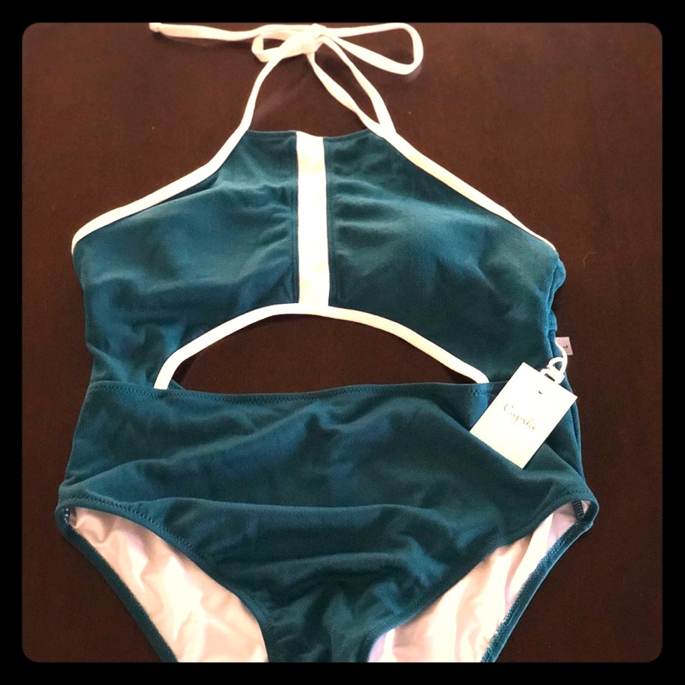 NWT Cupshe Dk Teal Halter One Piece Swimsuit